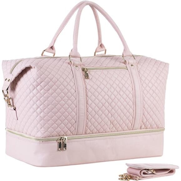 Duffel Bag, Travel Bag with Shoe Pouch Pink - Picture 1 of 7